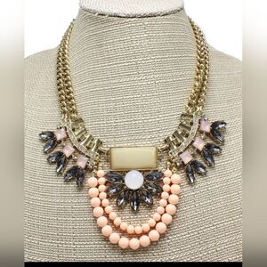 Statement Necklace with Peach Beads and Beautiful Rhinestones NWT 18"